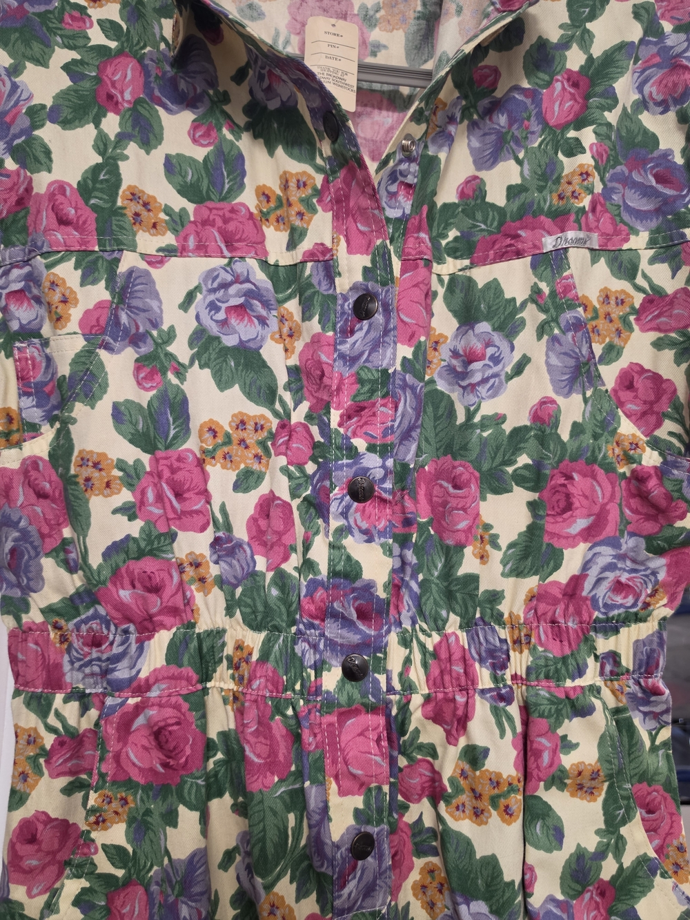 80's NWT 100% Cotton VTG Floral Jumpsuit Sz L - Picture 14 of 16